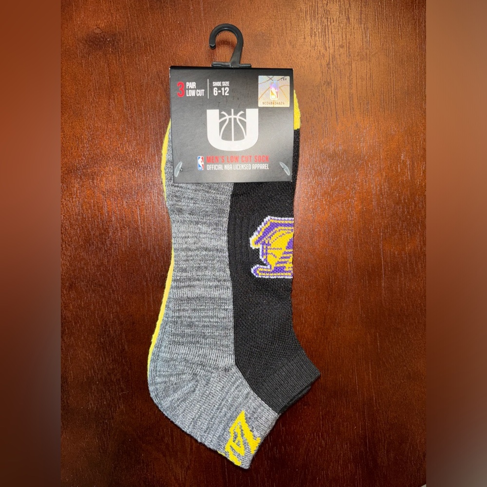 NBA Ultra Game Los Angeles Lakers Men’s Low Cut Socks - 3 Pair - Shoe Size 6-12